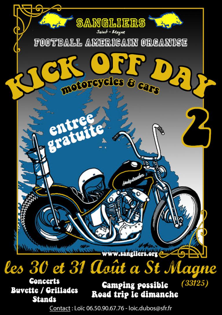 Kick Off Day Rassemblement de moto, scène rock, football américain