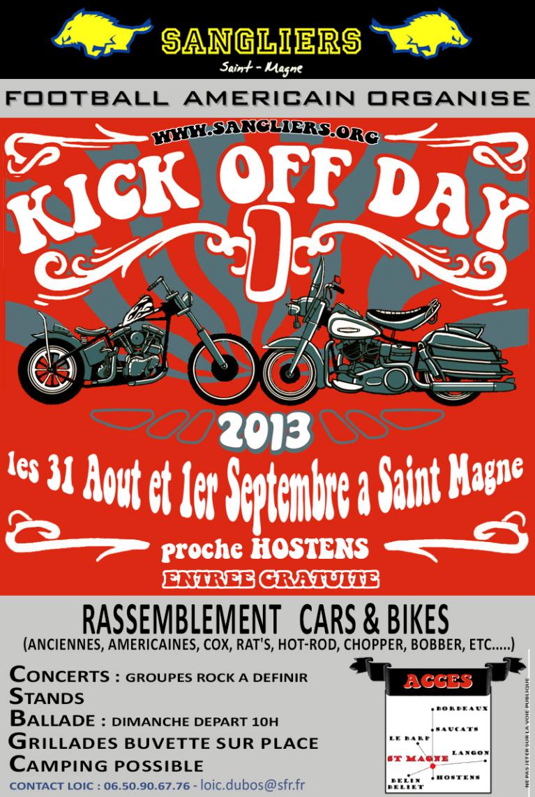 Kick Off Day Rassemblement de moto, scène rock, football américain